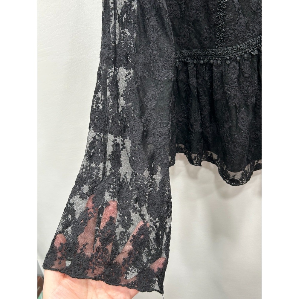 Cider Blouse Womens 1X Black Lace Sheer Peplum Gothic Dark Romantic Whimsigoth - Picture 5 of 10